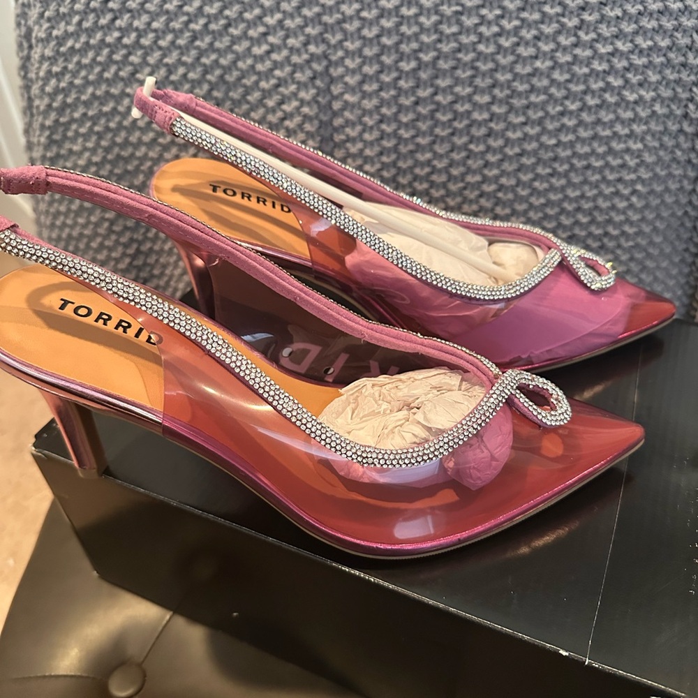 Torrid-Pink Pointed Toe Embellished Heels. Brand New! Size 11